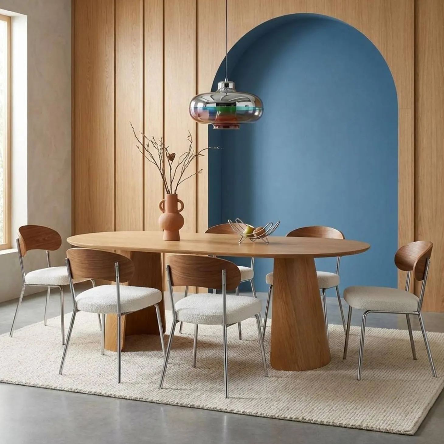 Mesa de jantar oval em madeira, 8 lugares