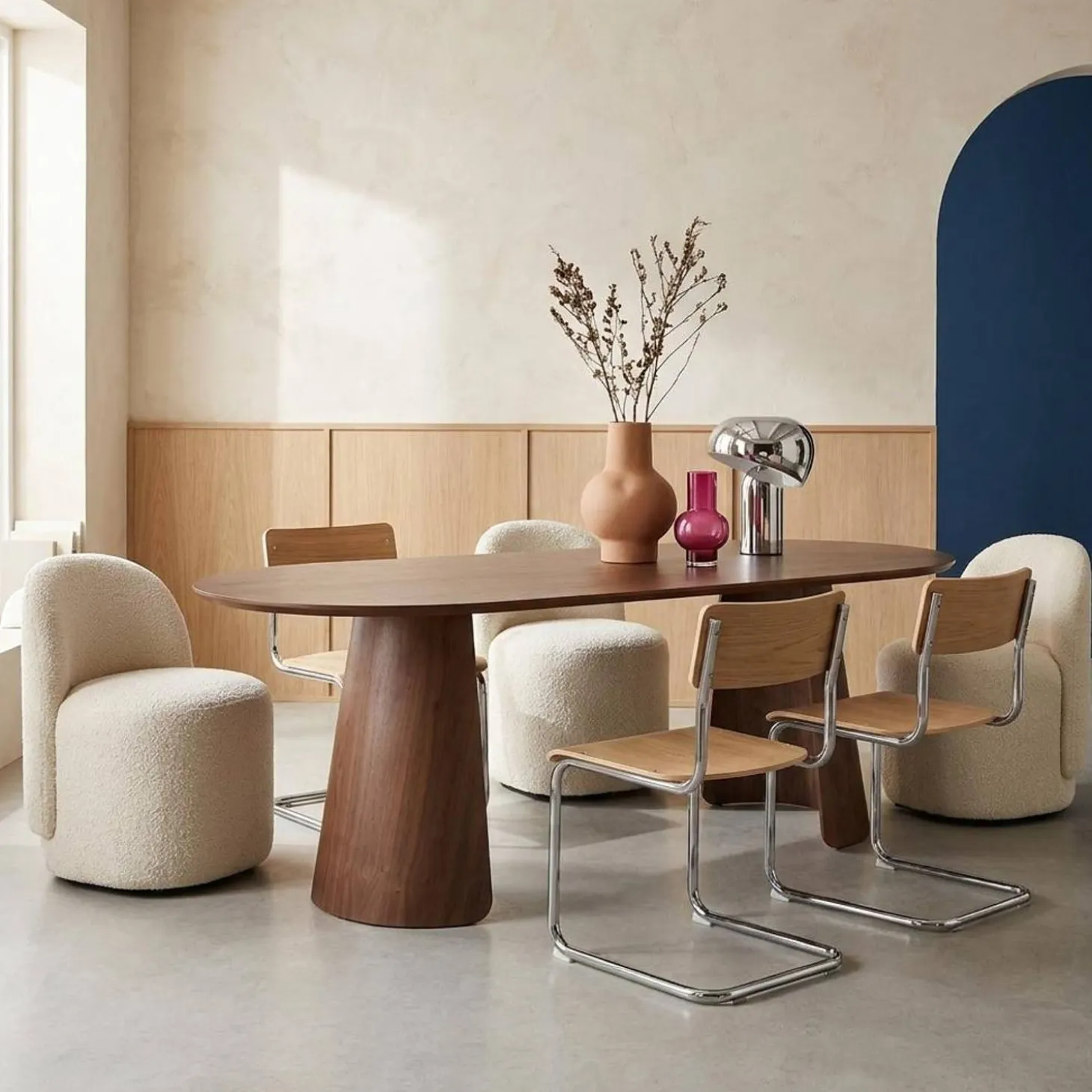 Mesa de jantar oval em madeira, 8 lugares