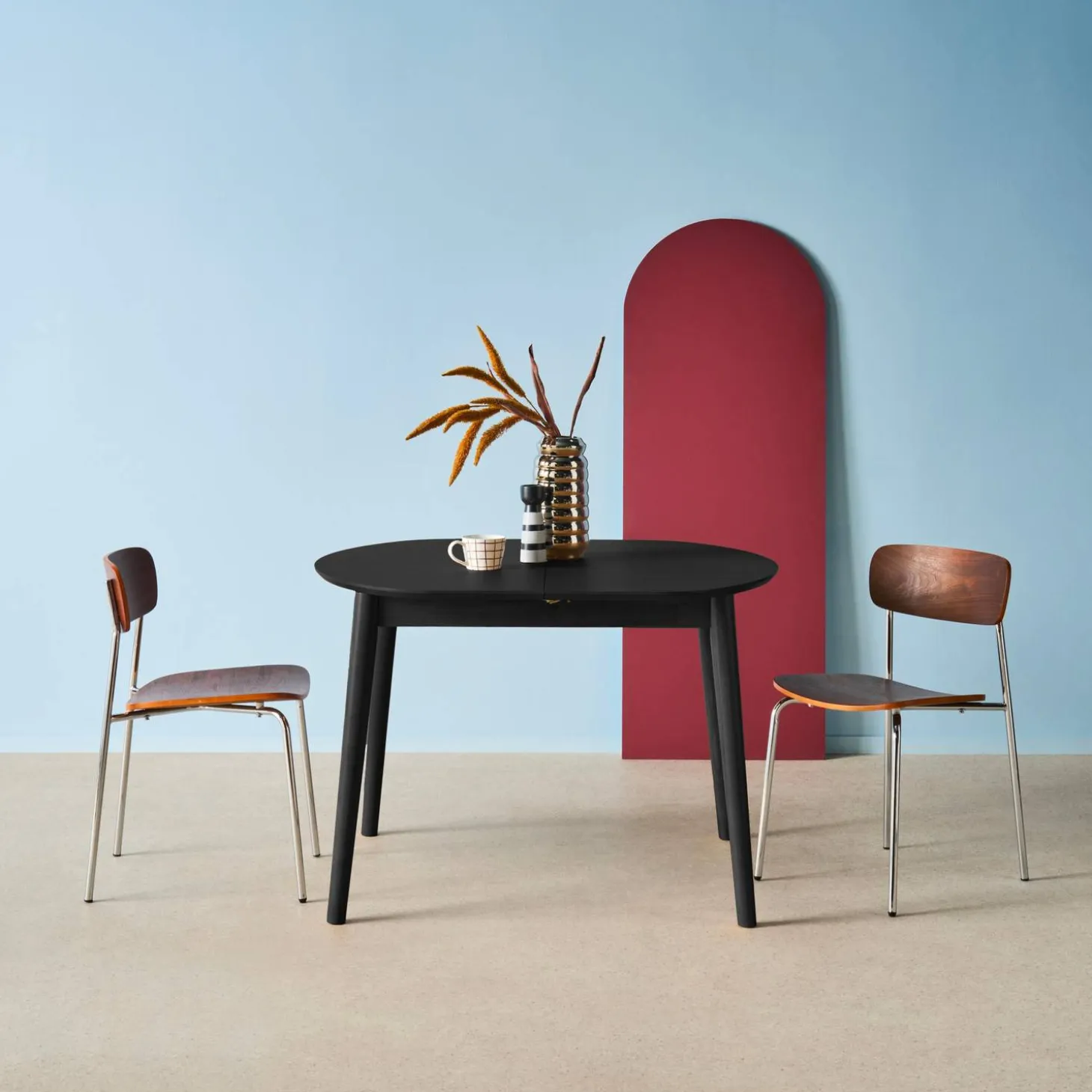 Mesa de jantar oval extensível madeira de 4-6 lugares