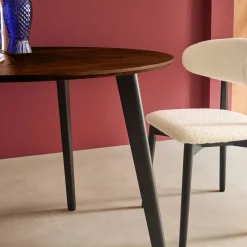 Mesa de jantar redonda efeito madeira pés de metal, 4 lugares