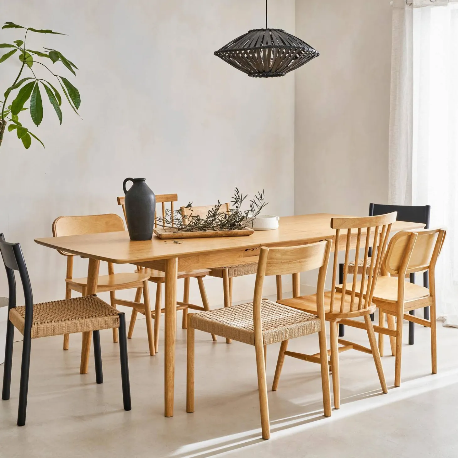 Mesa de jantar retangular extensível de 6-8 lugares