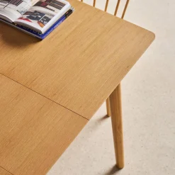 Mesa de jantar retangular extensível em madeira, 4-6 lugares