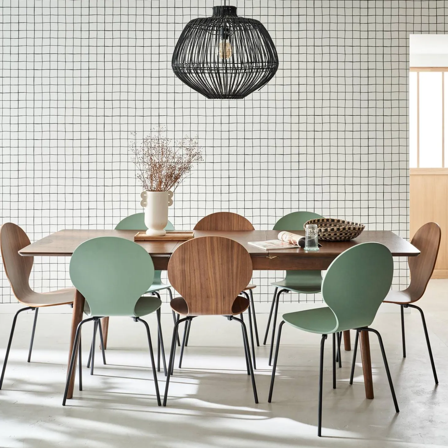 Mesa de jantar retangular extensível de 6-8 lugares