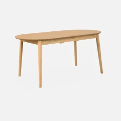 Mesa de jantar retangular extensível em madeira de seringueira e folheado de carvalho, 6 a 8 lugares