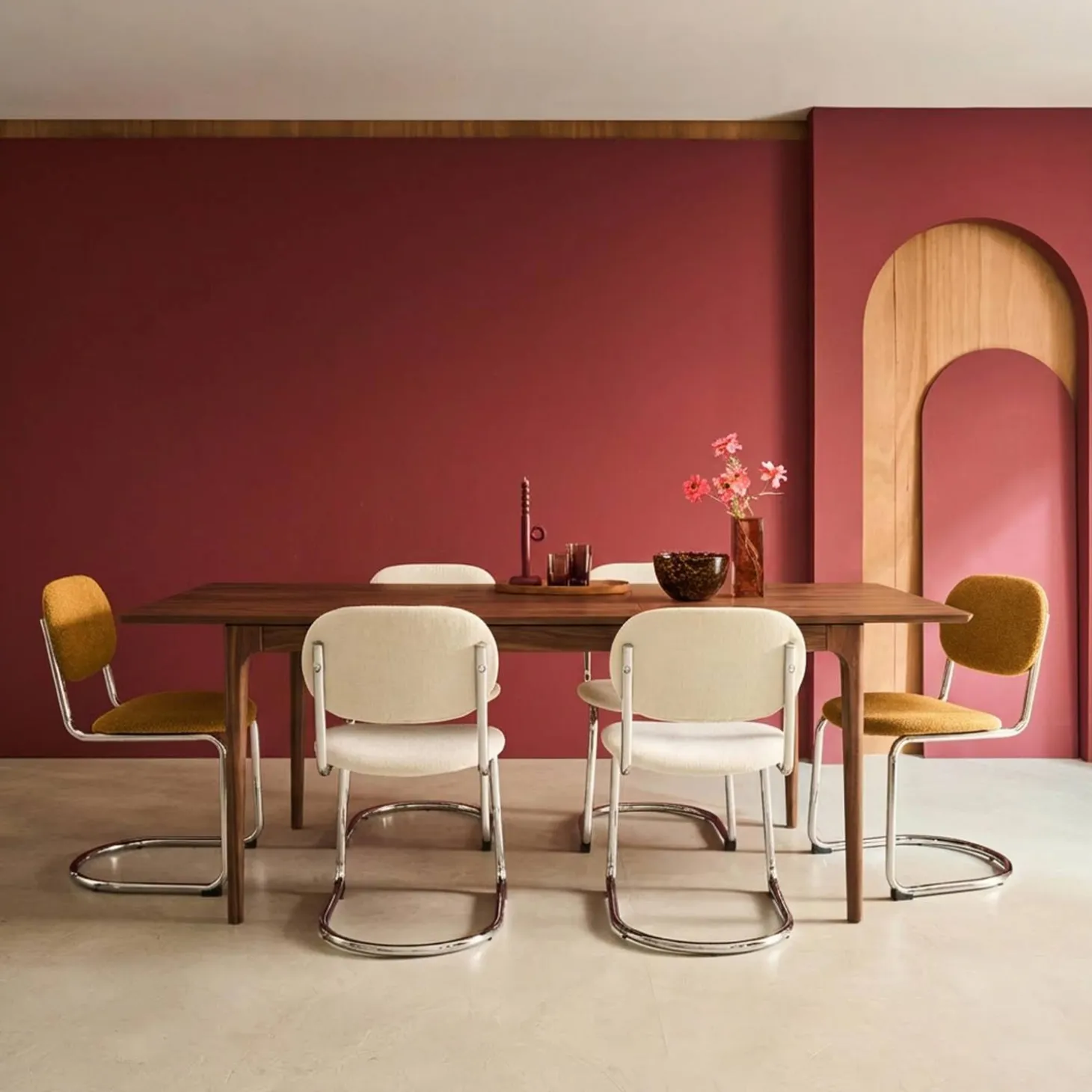 Mesa de jantar retangular extensível em madeira para 6-8 lugares