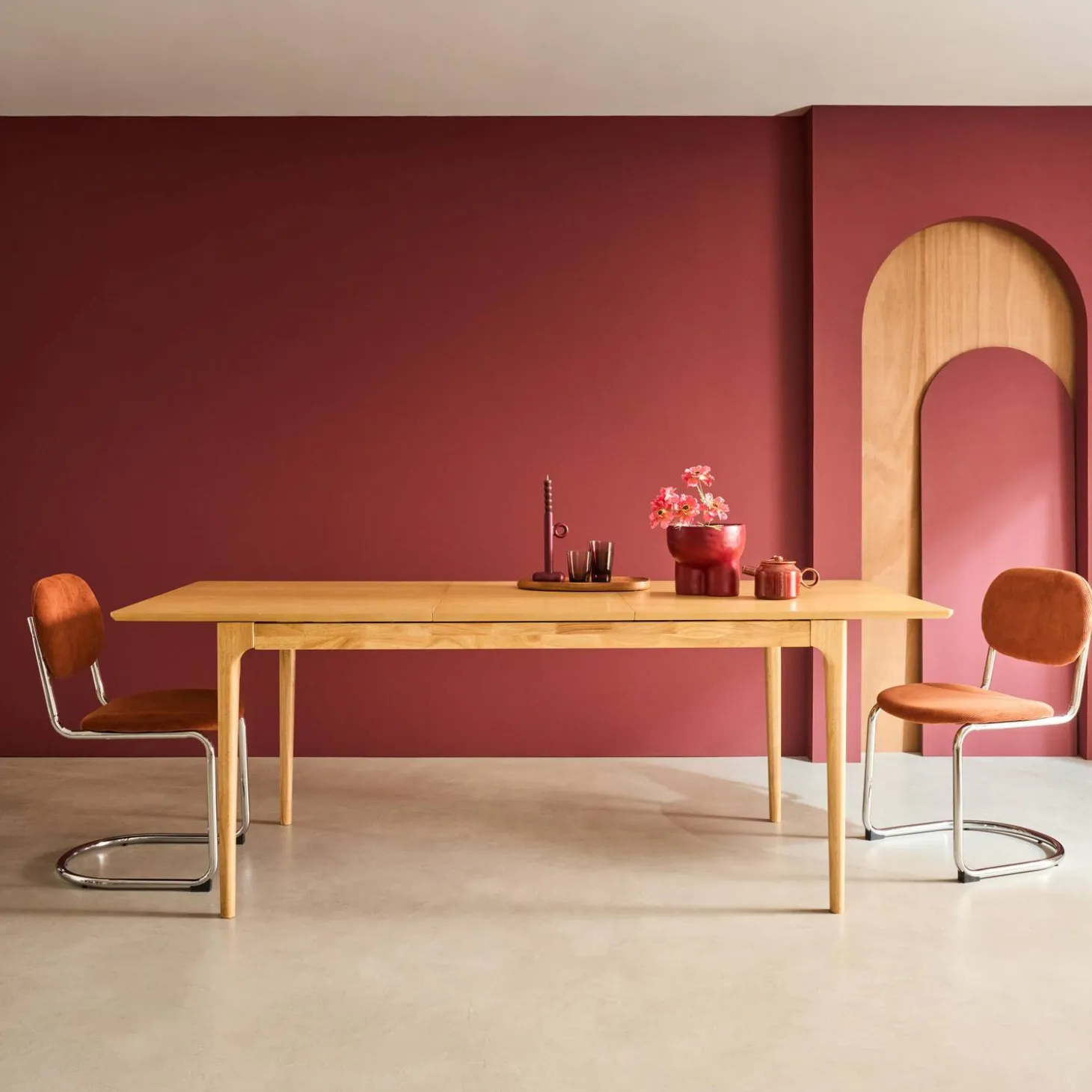 Mesa de jantar retangular extensível em madeira para 6-8 lugares