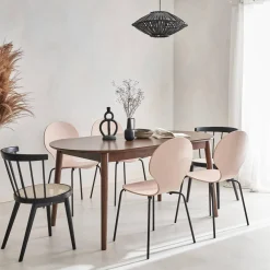 Mesa de jantar retangular extensível em madeira de seringueira e folheado de carvalho, 6 a 8 lugares