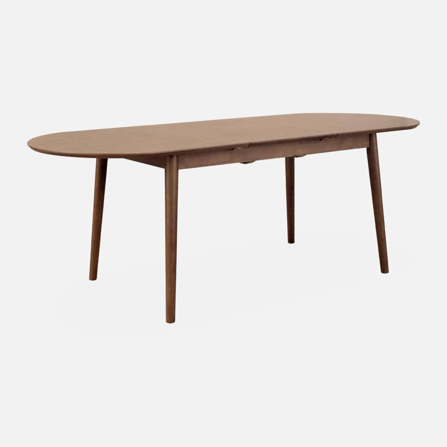 Mesa de jantar retangular extensível em madeira de seringueira e folheado de carvalho, 6 a 8 lugares