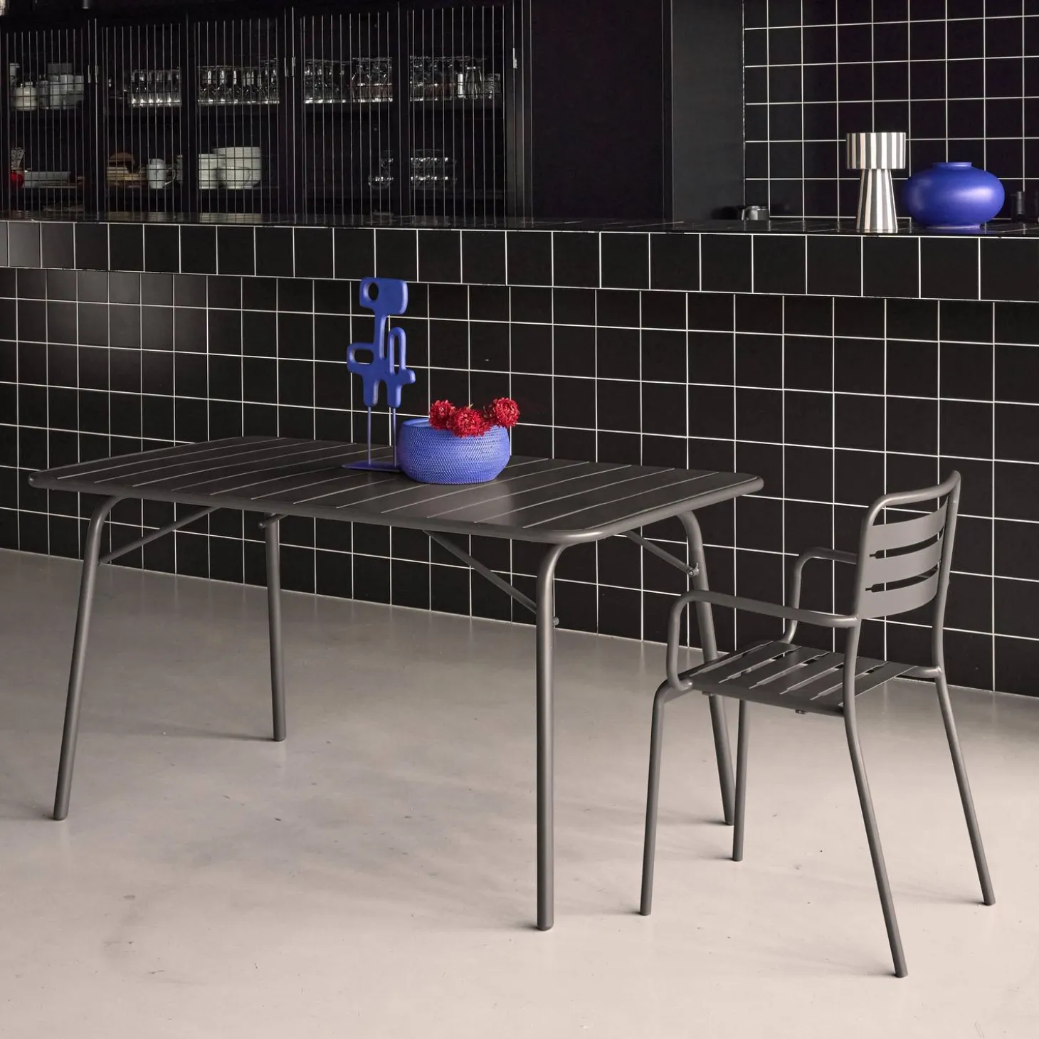 Mesa de jardim bistrô dobrável em aço, 6 lugares, 140cm