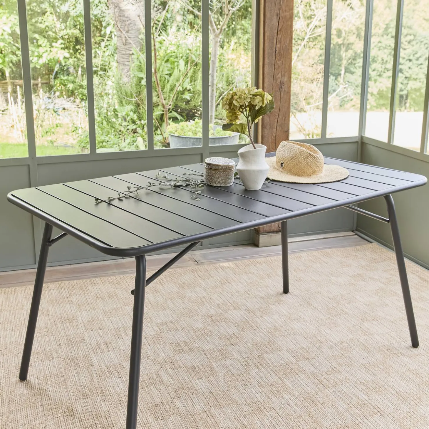 Mesa de jardim bistrô dobrável em aço, 6 lugares, 140cm