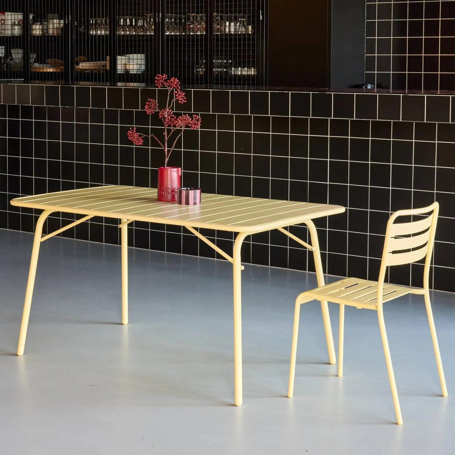 Mesa de jardim bistrô dobrável em aço, 6 lugares, 140cm