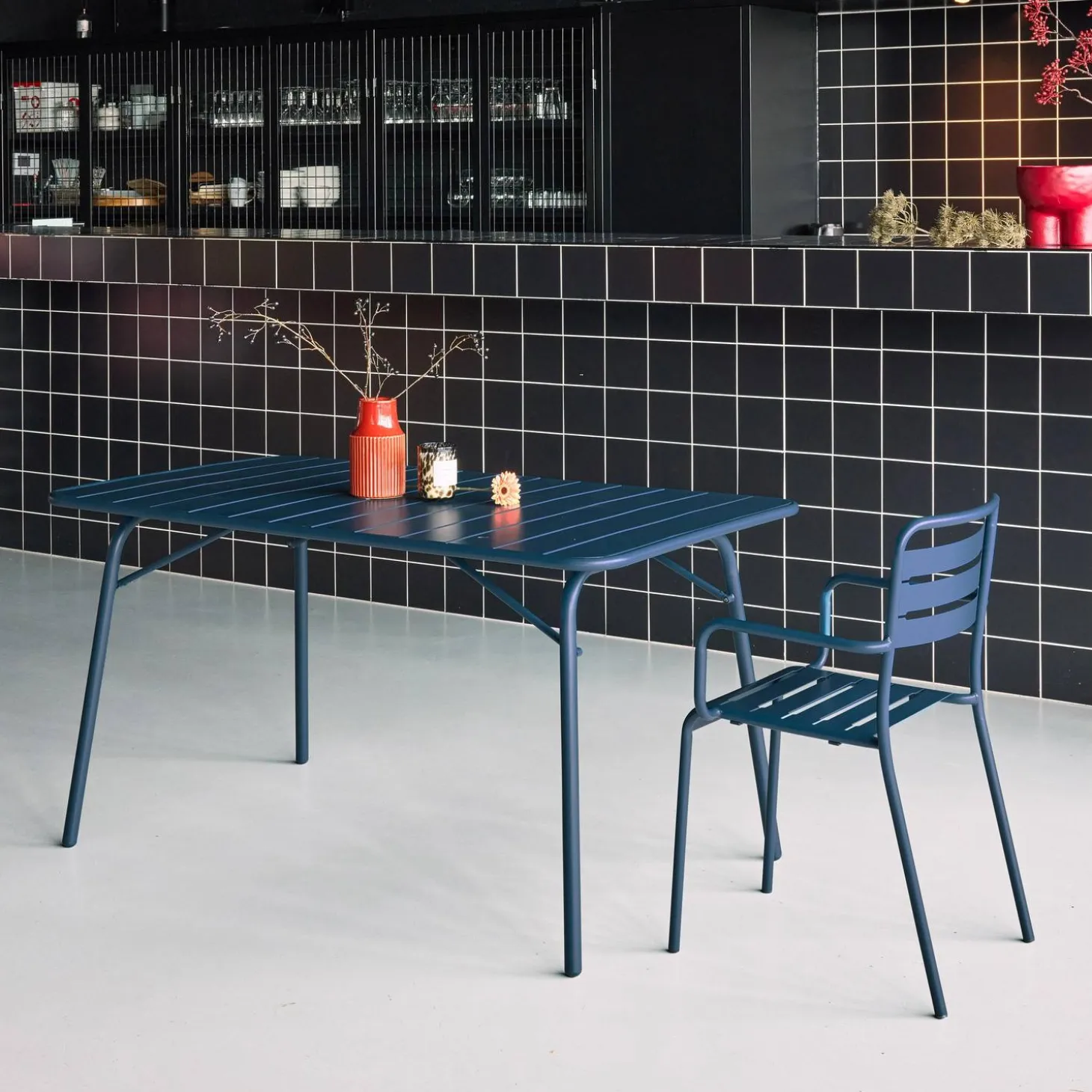 Mesa de jardim bistrô dobrável em aço, 6 lugares, 140cm