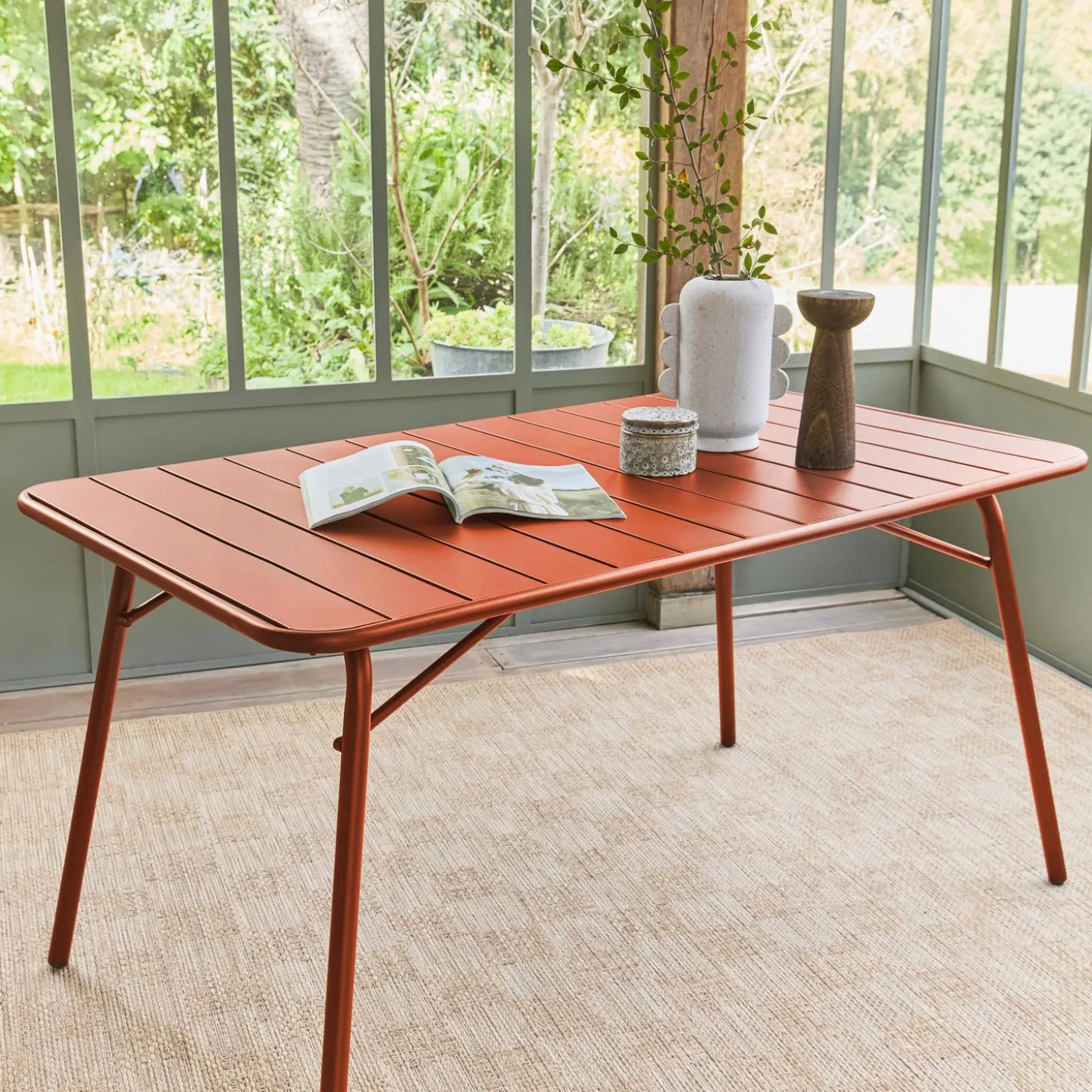 Mesa de jardim bistrô dobrável em aço, 6 lugares, 140cm