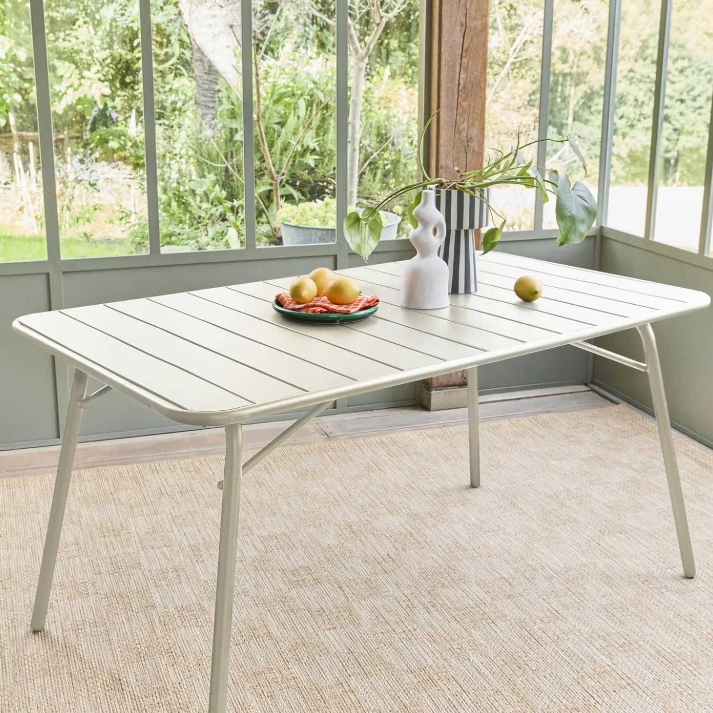 Mesa de jardim bistrô dobrável em aço, 6 lugares, 140cm