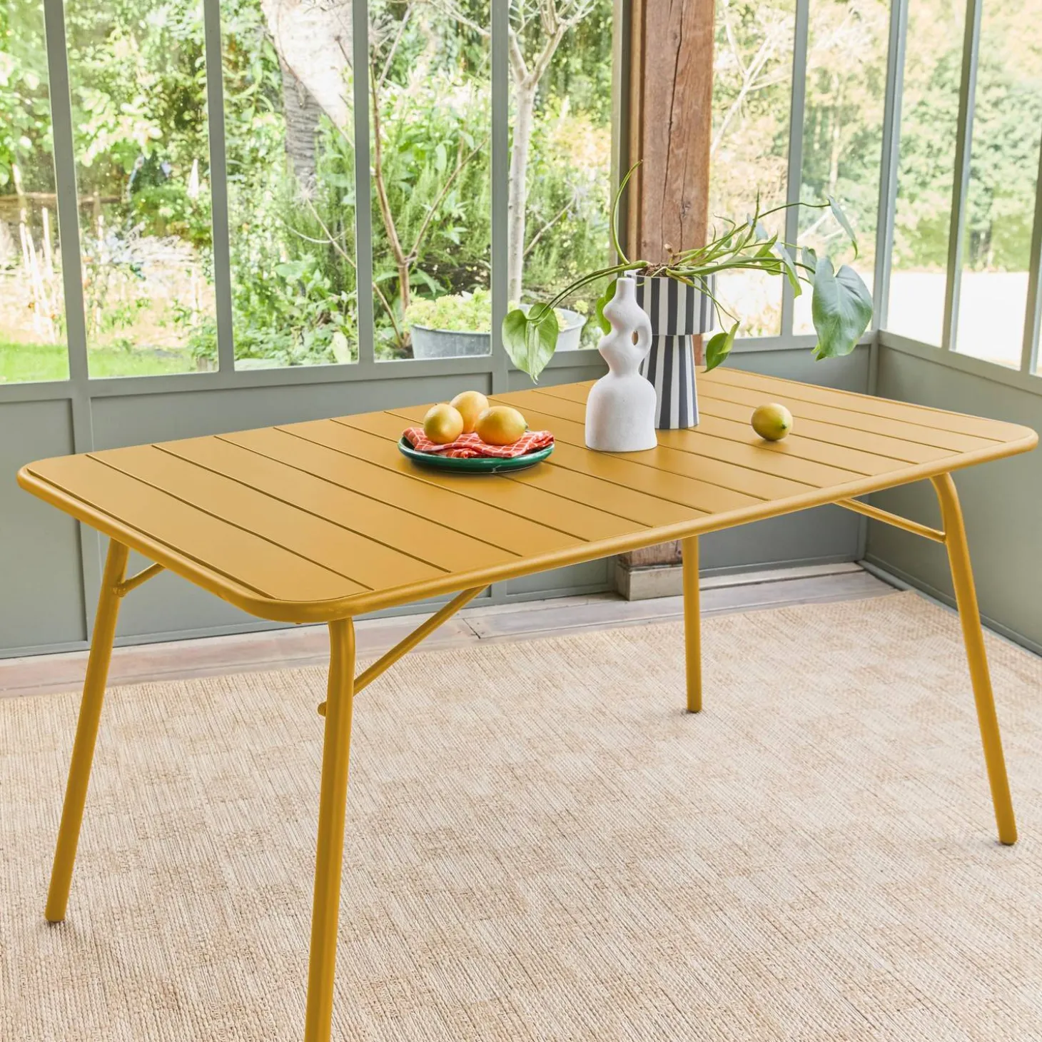 Mesa de jardim bistrô dobrável em aço, 6 lugares, 140cm