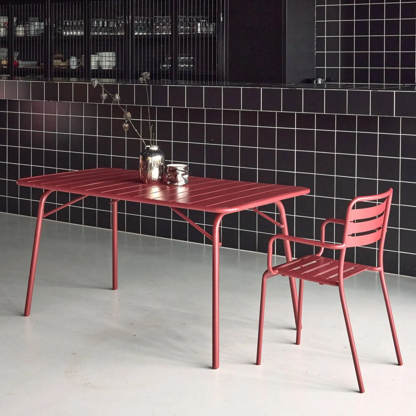 Mesa de jardim bistrô dobrável em aço, 6 lugares, 140cm