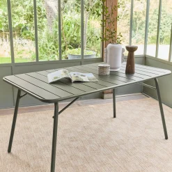 Mesa de jardim bistrô dobrável em aço, 6 lugares, 140cm