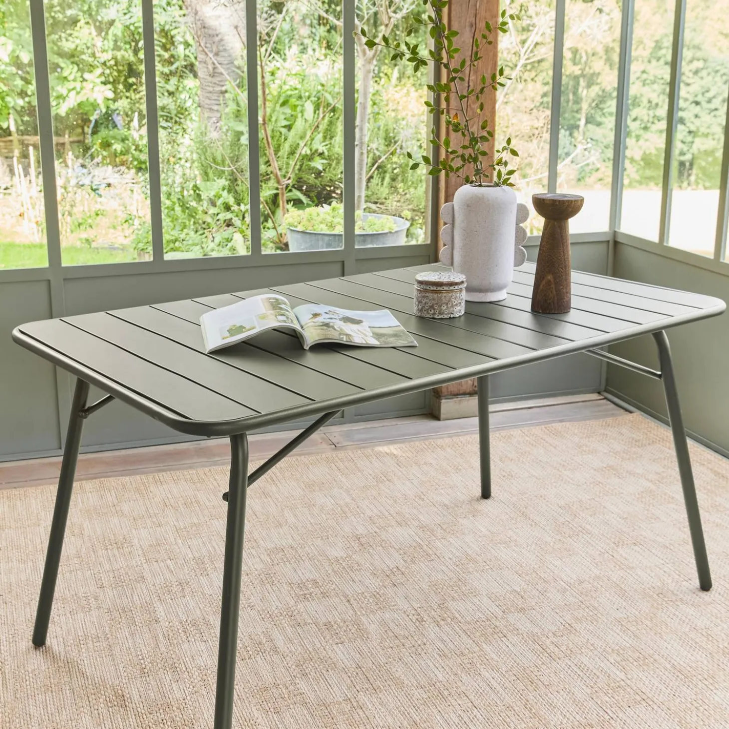 Mesa de jardim bistrô dobrável em aço, 6 lugares, 140cm