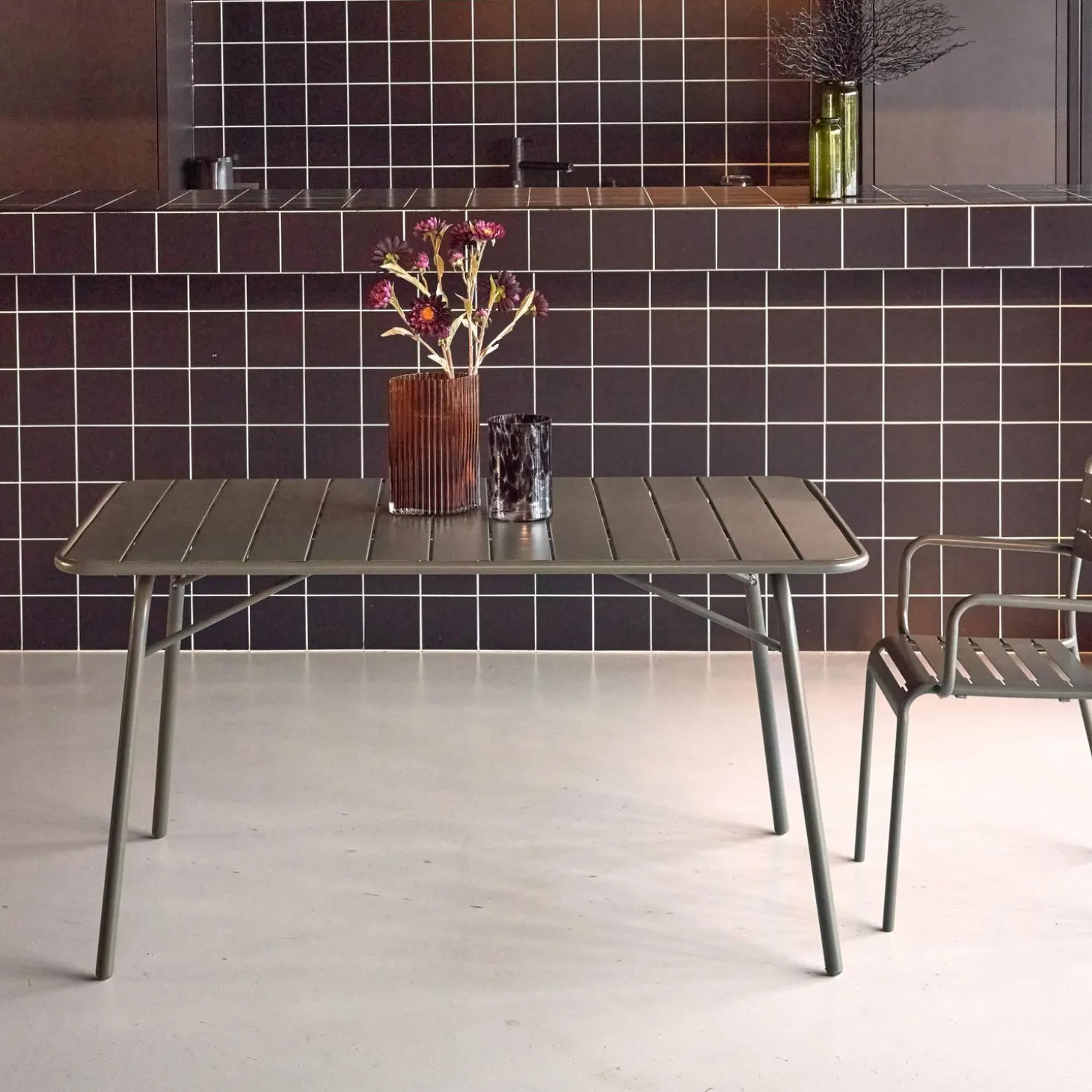 Mesa de jardim bistrô dobrável em aço, 6 lugares, 140cm