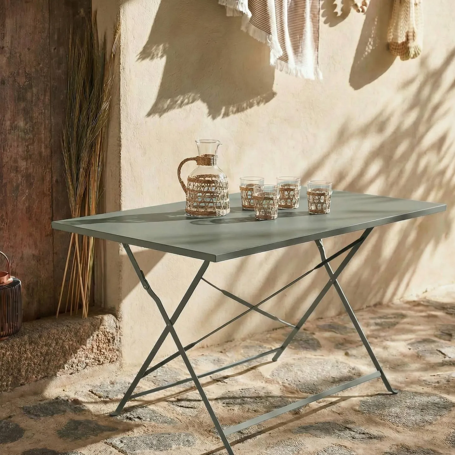 Mesa de jardim bistrô dobrável em aço, 4 lugares