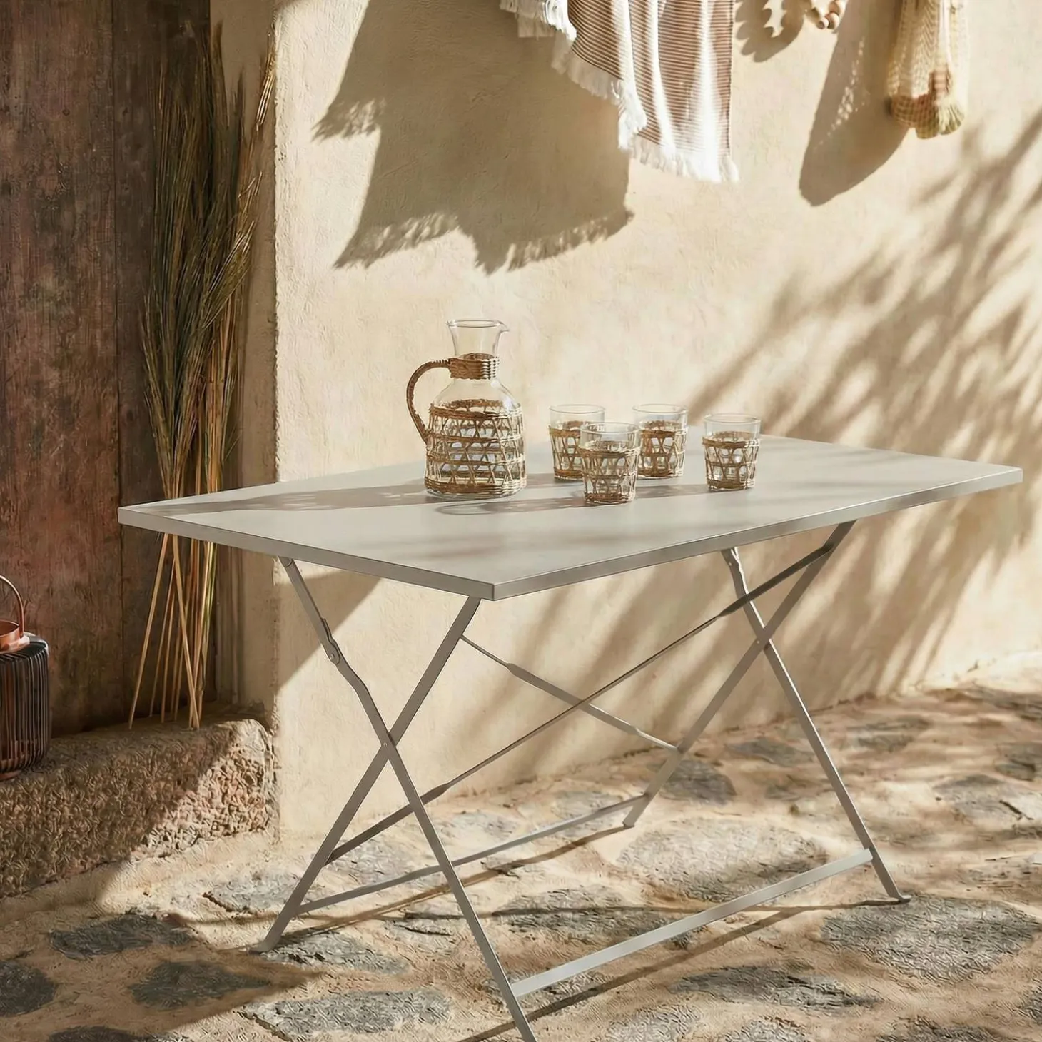 Mesa de jardim bistrô dobrável em aço, 4 lugares