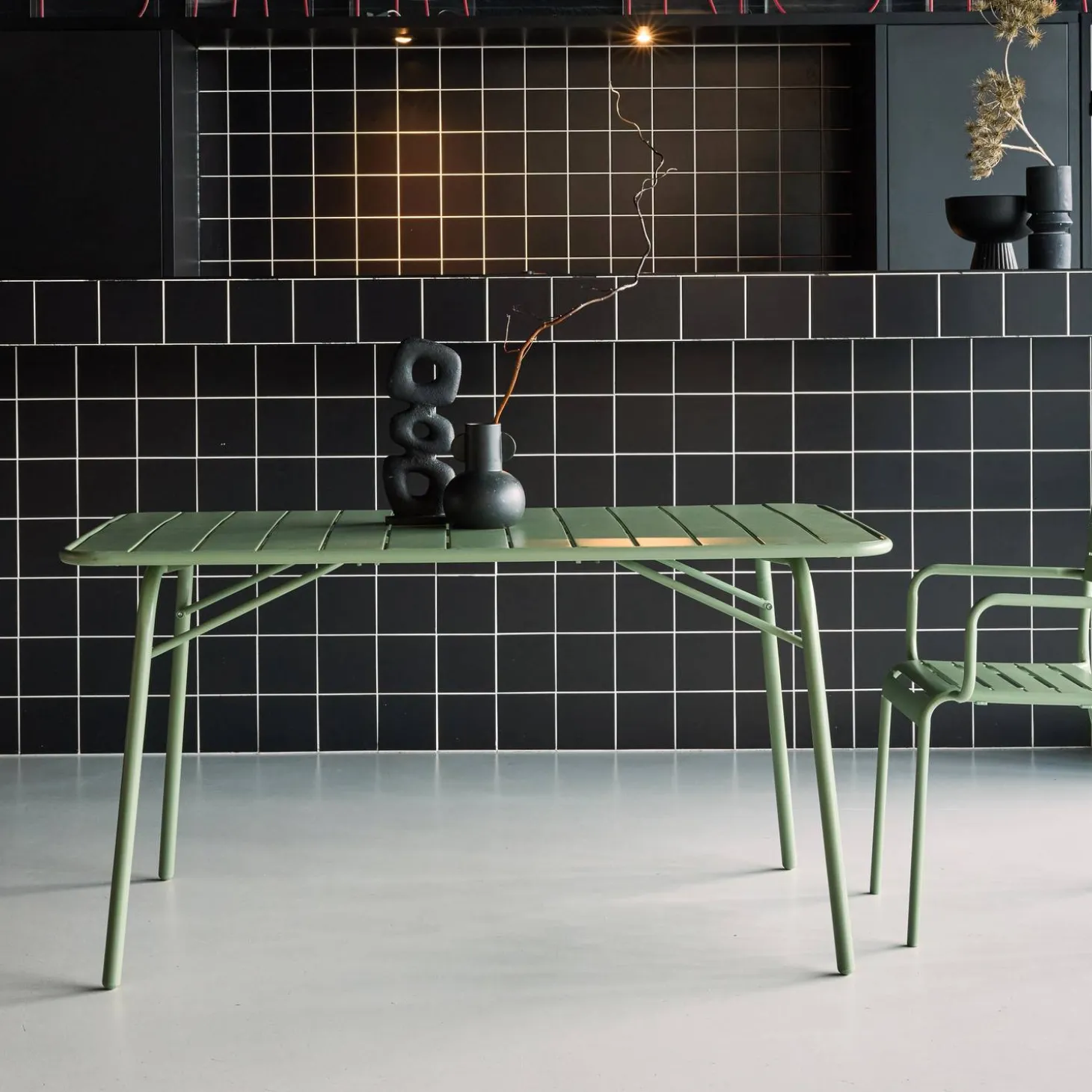Mesa de jardim bistrô dobrável em aço, 6 lugares, 140cm