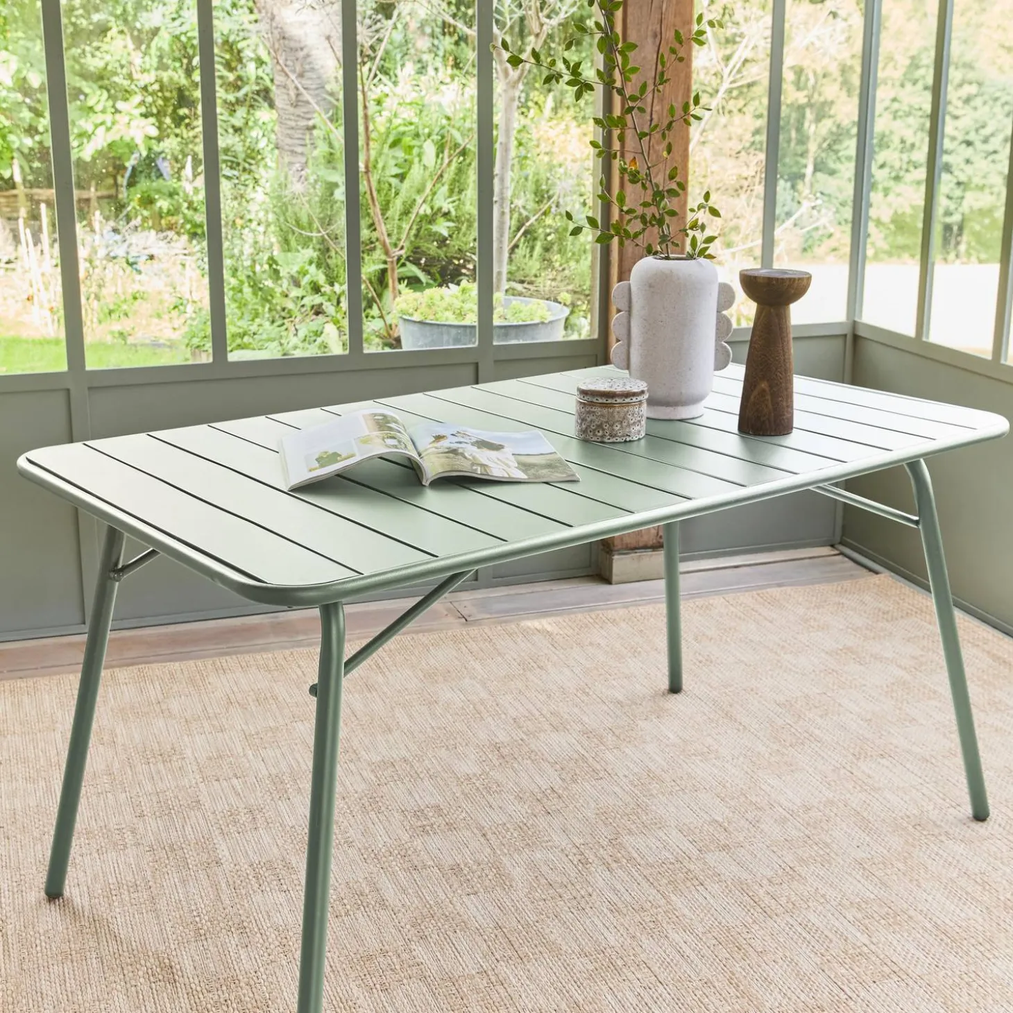 Mesa de jardim bistrô dobrável em aço, 6 lugares, 140cm