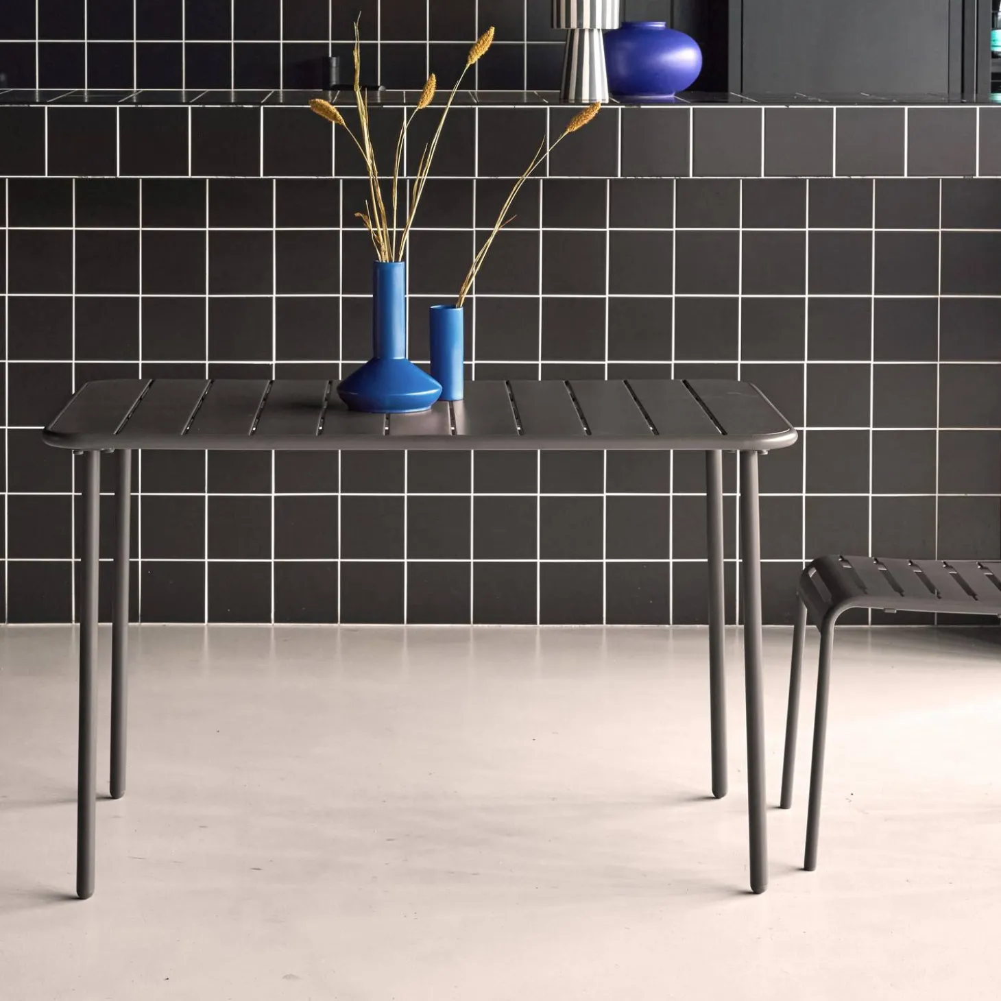 Mesa de jardim bistrô em aço, 4 lugares, 120cm