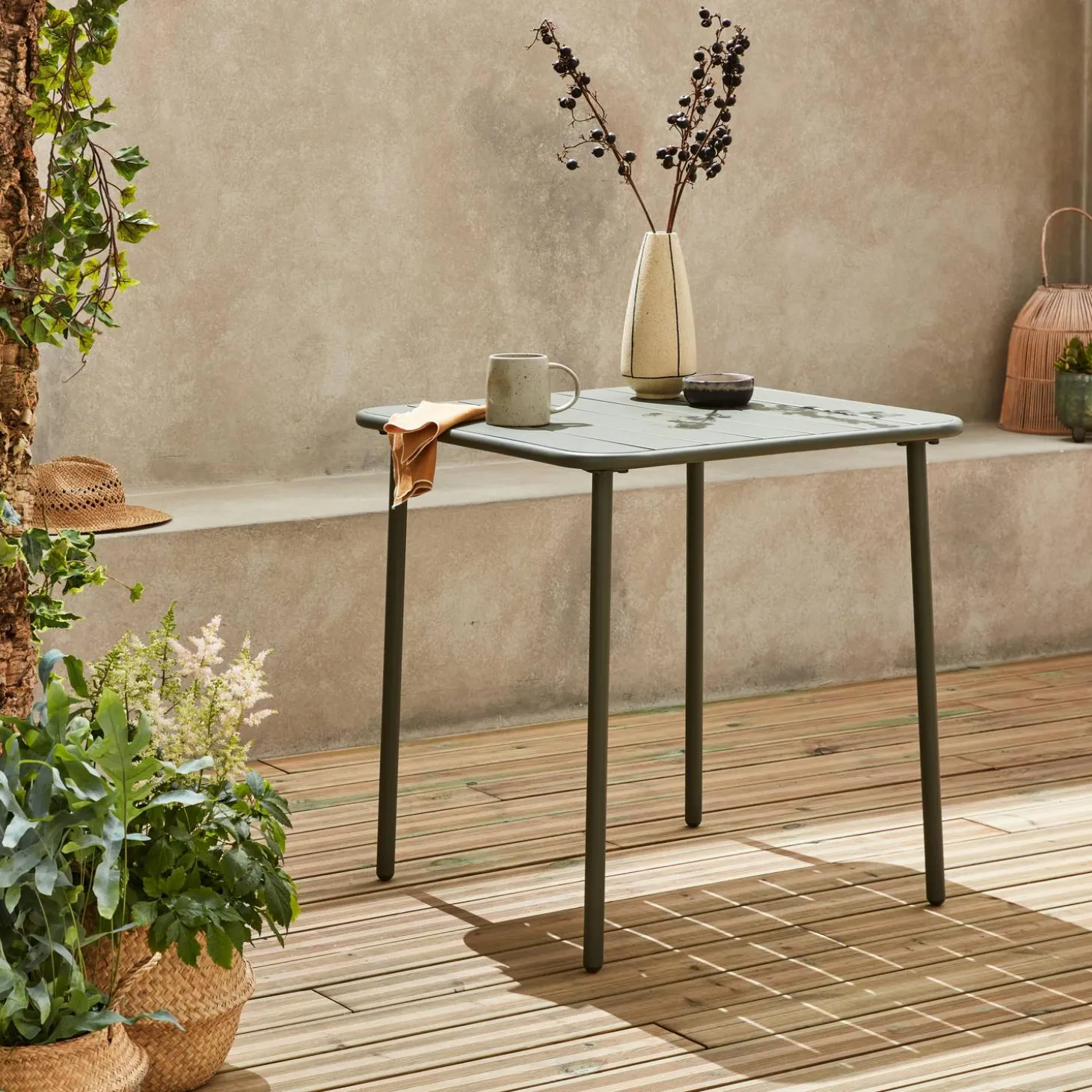Mesa de jardim bistrô em aço, 2 lugares, 70cm