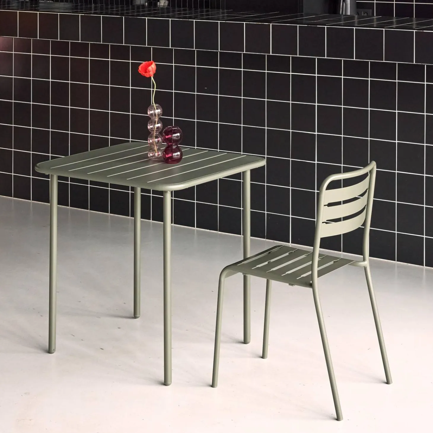 Mesa de jardim bistrô em aço, 2 lugares, 70cm