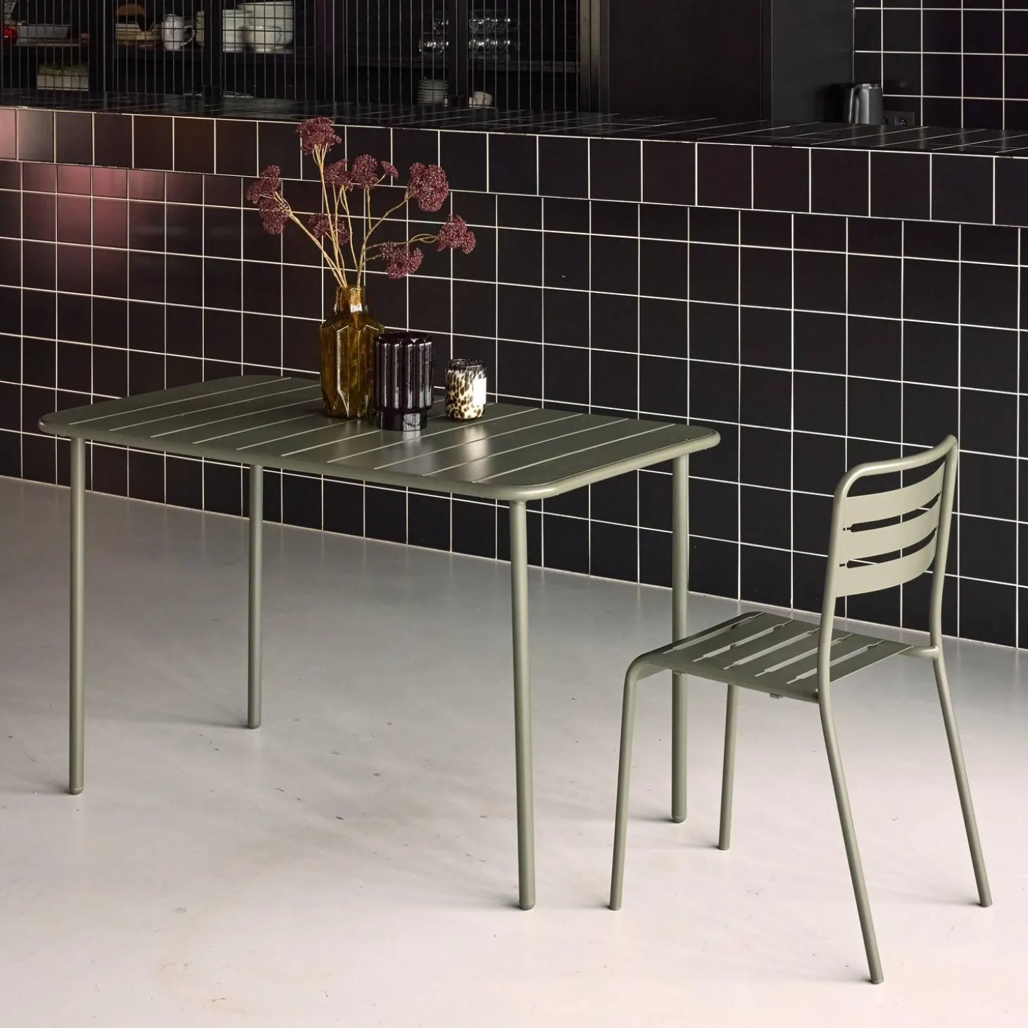 Mesa de jardim bistrô em aço, 4 lugares, 120cm
