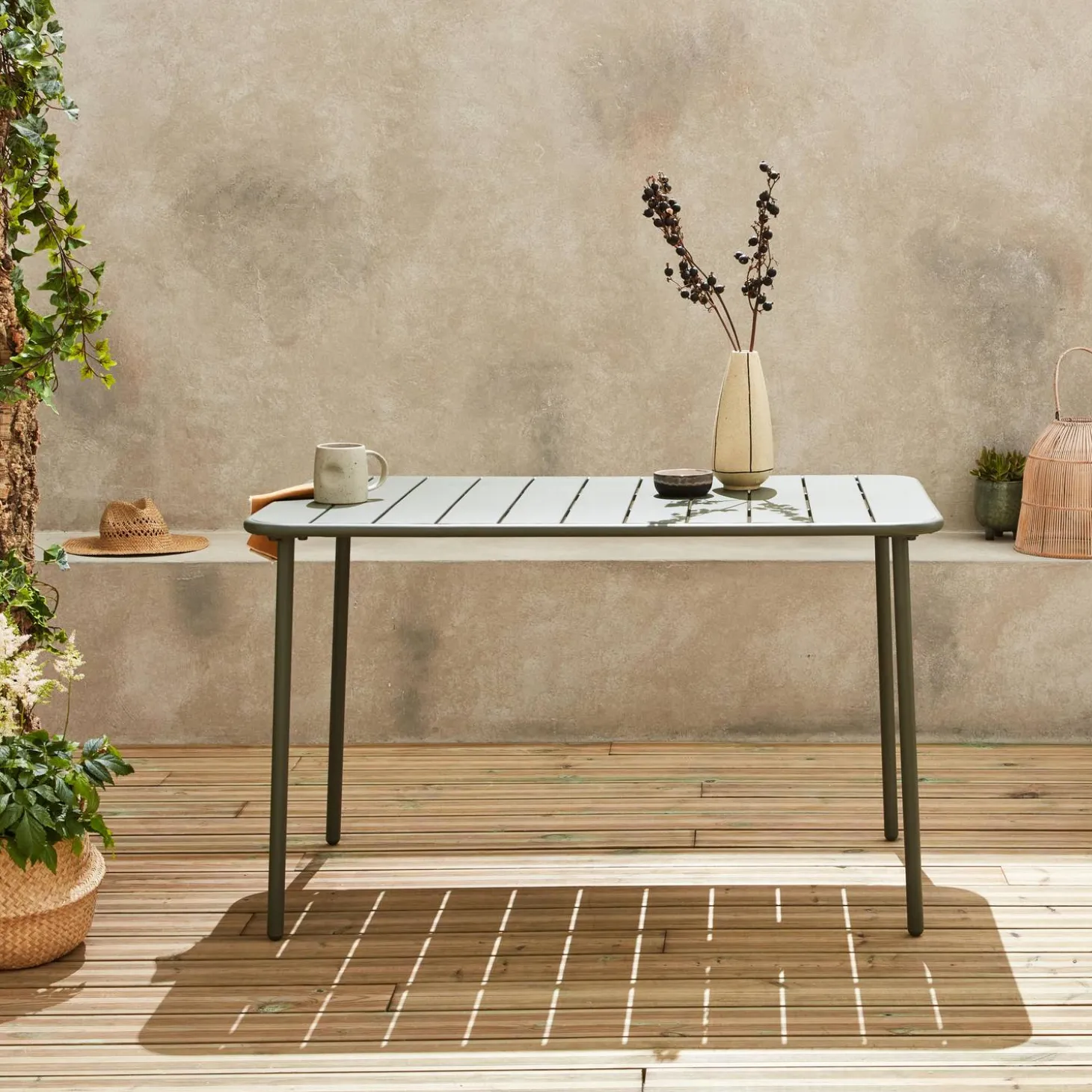 Mesa de jardim bistrô em aço, 4 lugares, 120cm