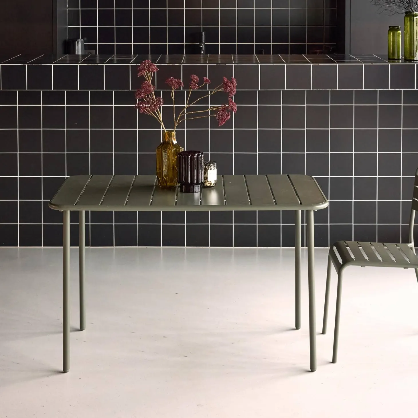 Mesa de jardim bistrô em aço, 4 lugares, 120cm