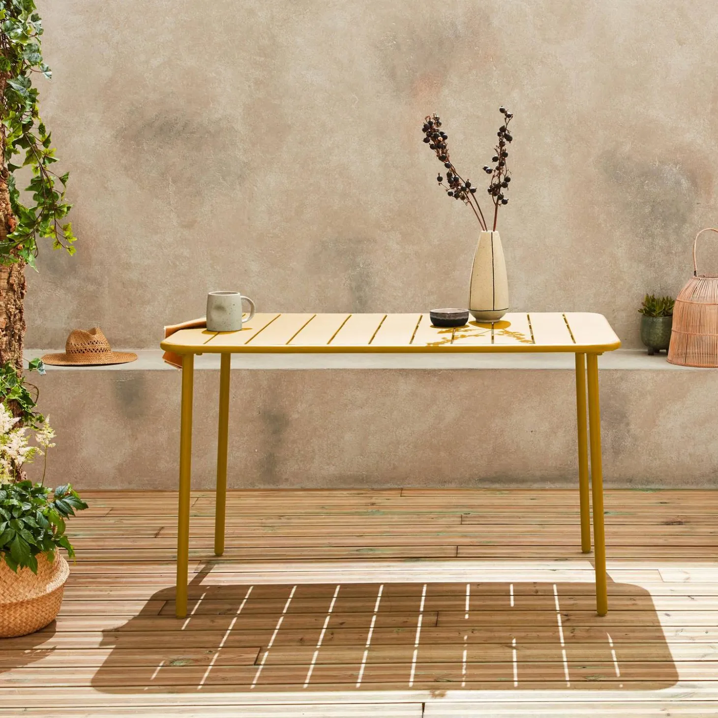 Mesa de jardim bistrô em aço, 4 lugares, 120cm