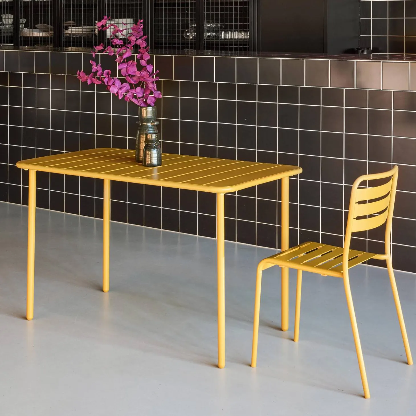 Mesa de jardim bistrô em aço, 4 lugares, 120cm