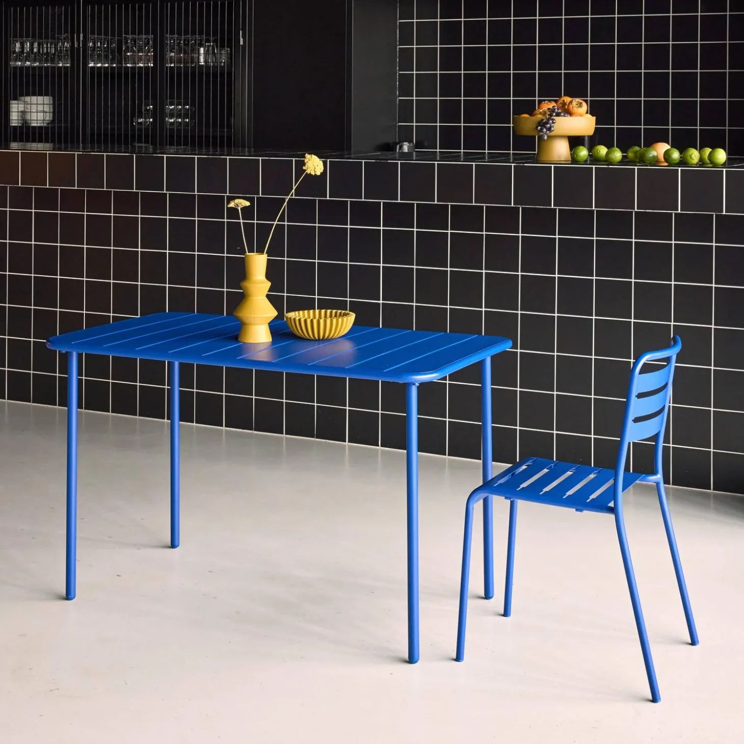 Mesa de jardim bistrô em aço, 4 lugares, 120cm