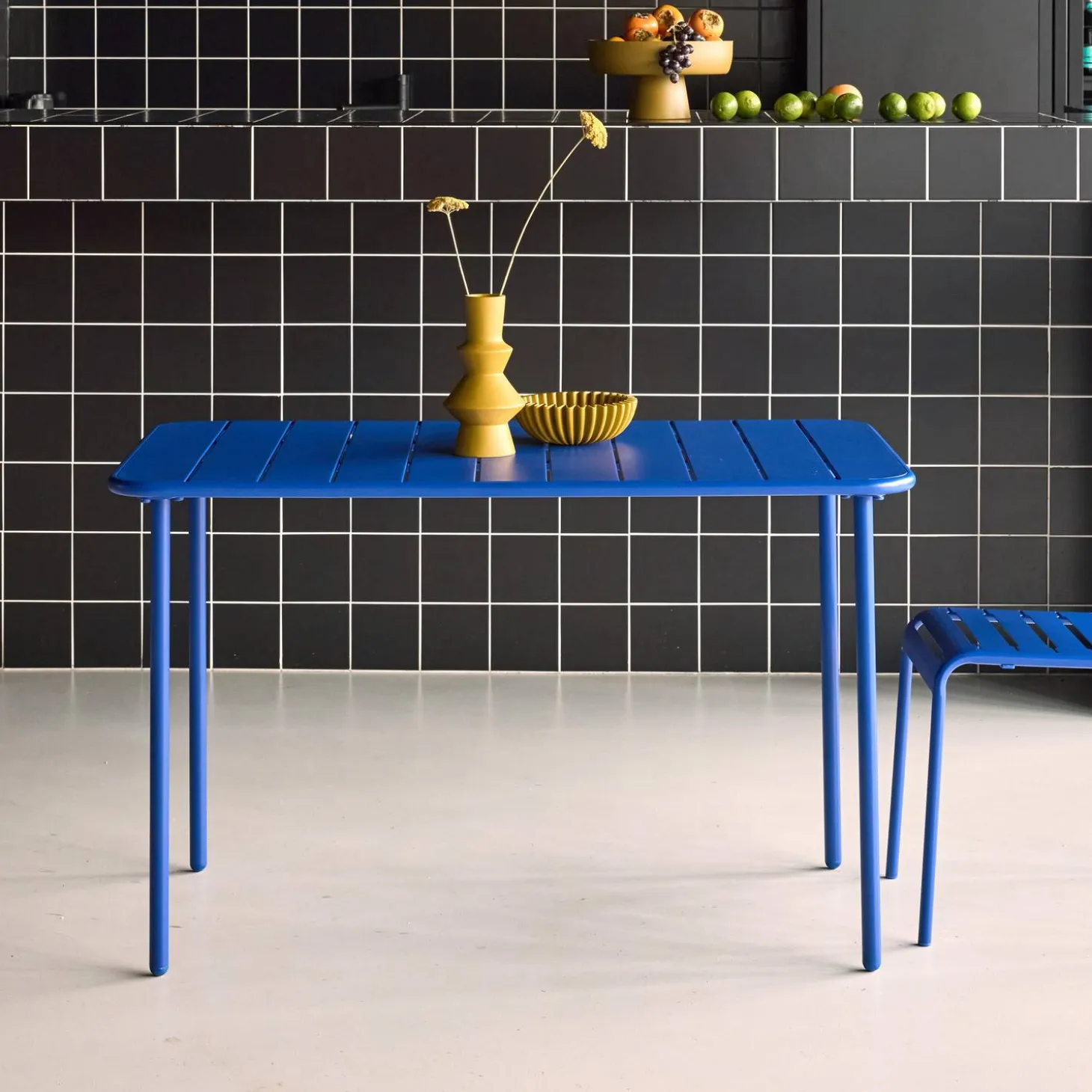 Mesa de jardim bistrô em aço, 4 lugares, 120cm