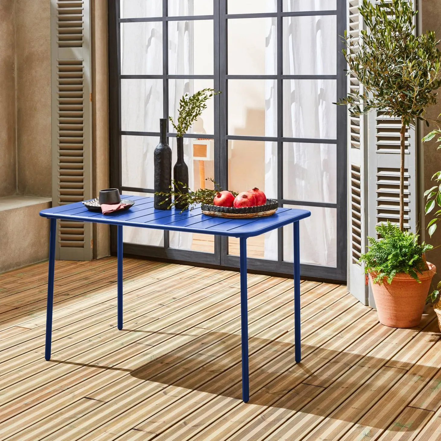 Mesa de jardim bistrô em aço, 4 lugares, 120cm