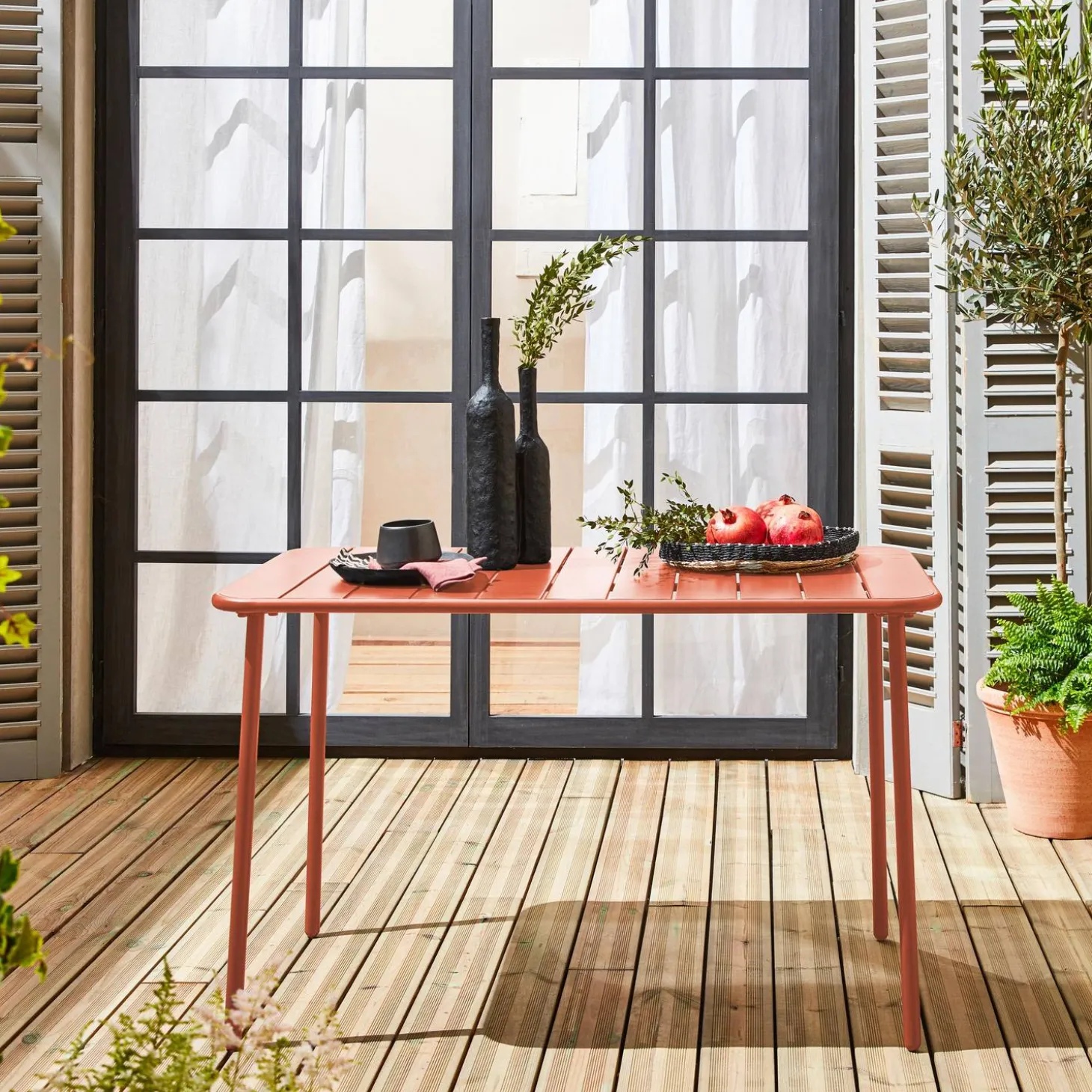 Mesa de jardim bistrô em aço, 4 lugares, 120cm