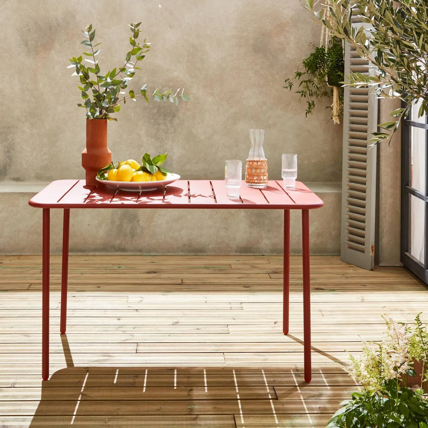 Mesa de jardim bistrô em aço, 4 lugares, 120cm