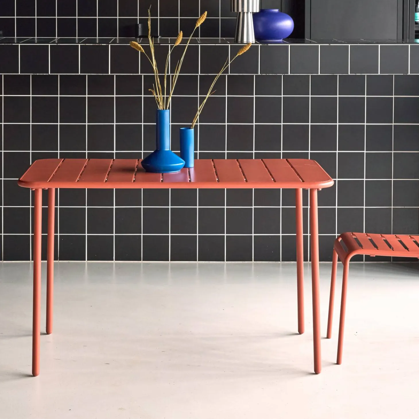 Mesa de jardim bistrô em aço, 4 lugares, 120cm