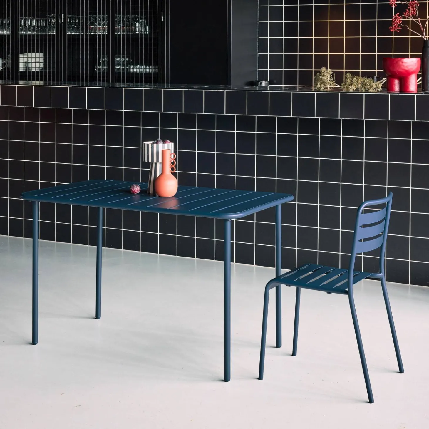 Mesa de jardim bistrô em aço, 4 lugares, 120cm
