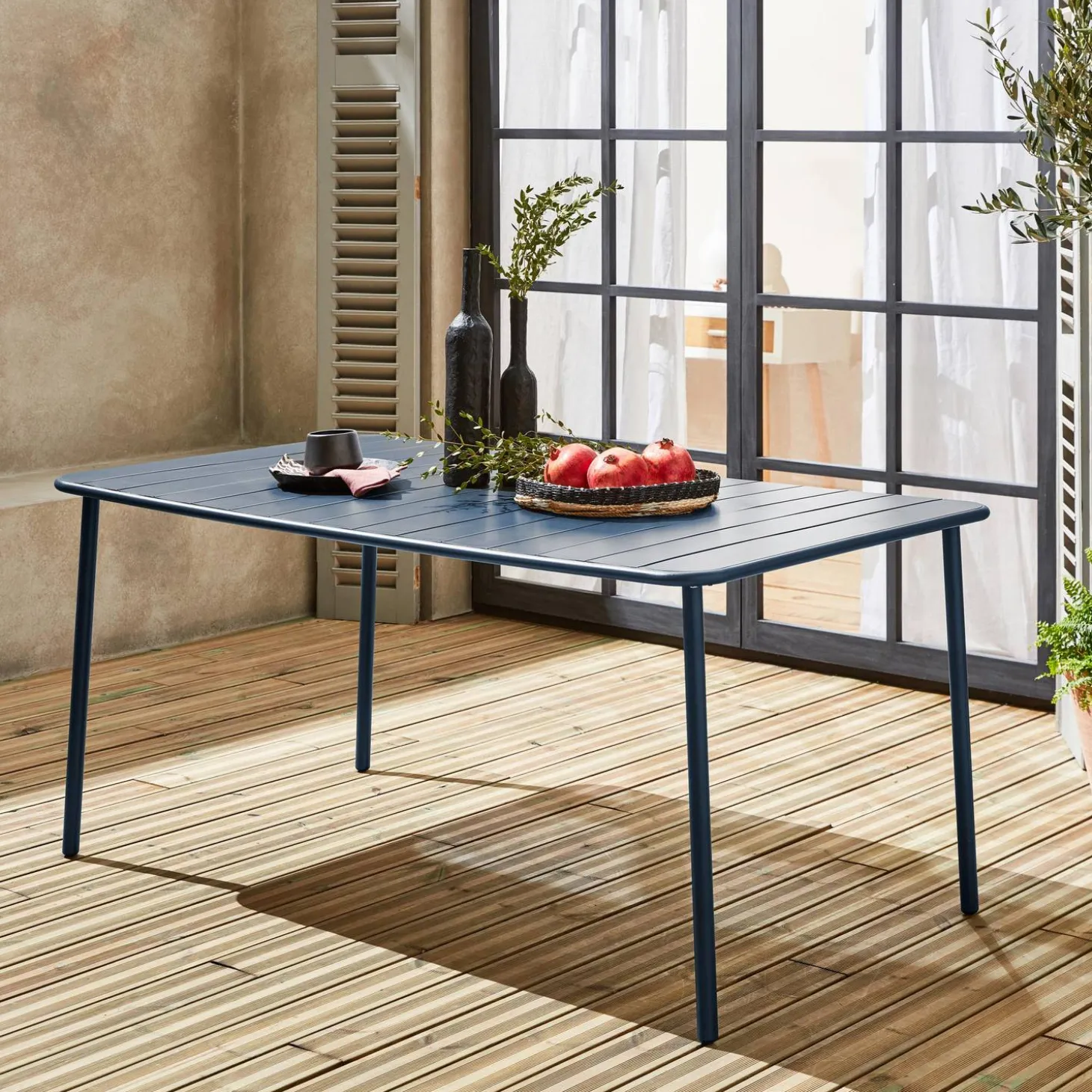 Mesa de jardim bistrô em aço, 6-8 lugares, 160cm