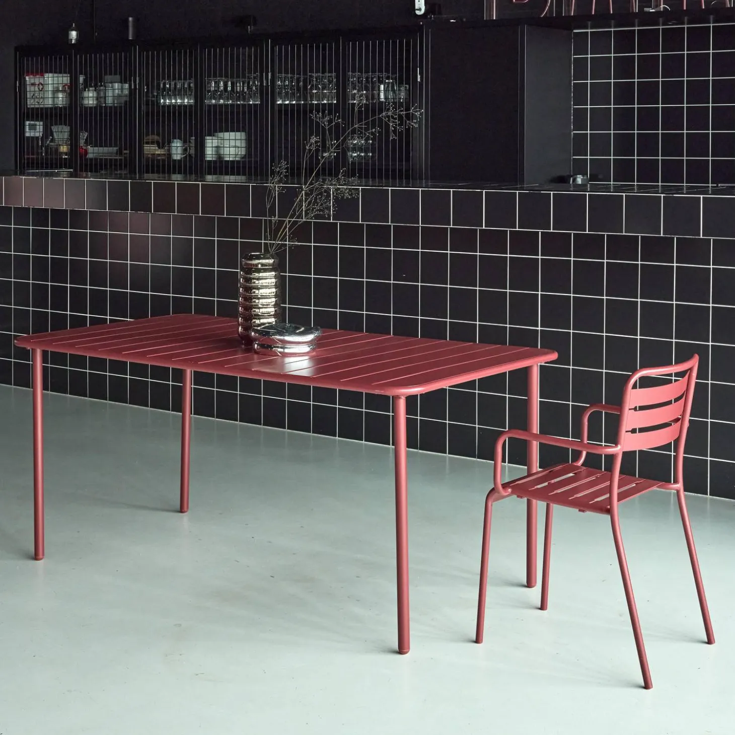 Mesa de jardim bistrô em aço, 6-8 lugares, 160cm