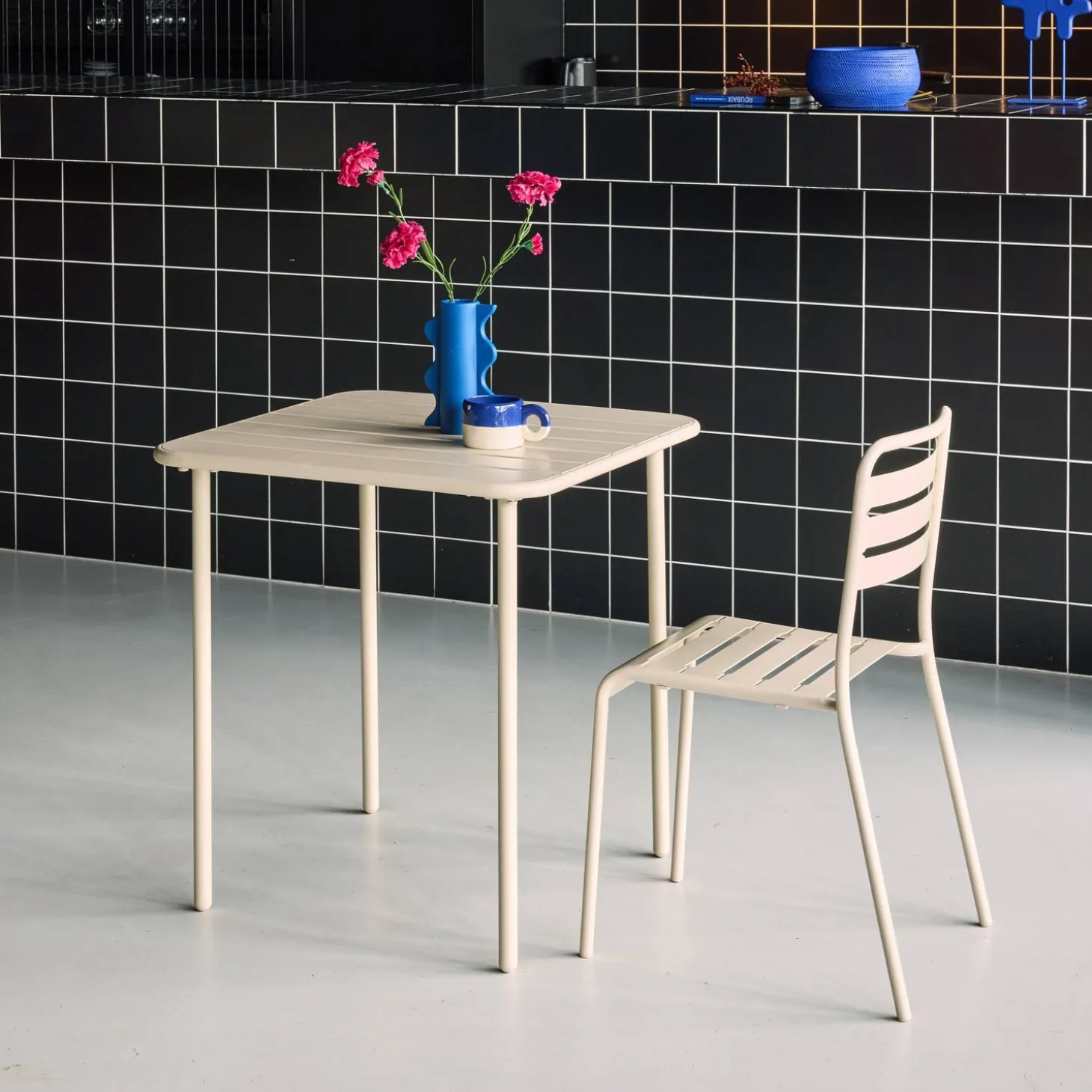 Mesa de jardim bistrô em aço, 2 lugares, 70cm