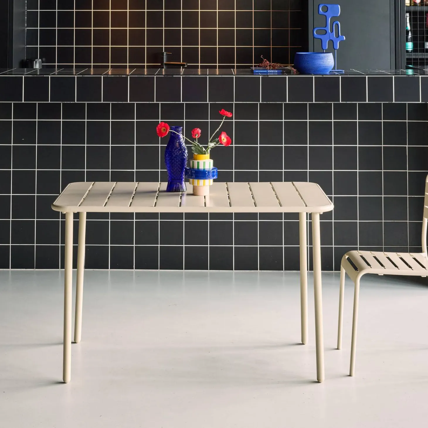 Mesa de jardim bistrô em aço, 4 lugares, 120cm