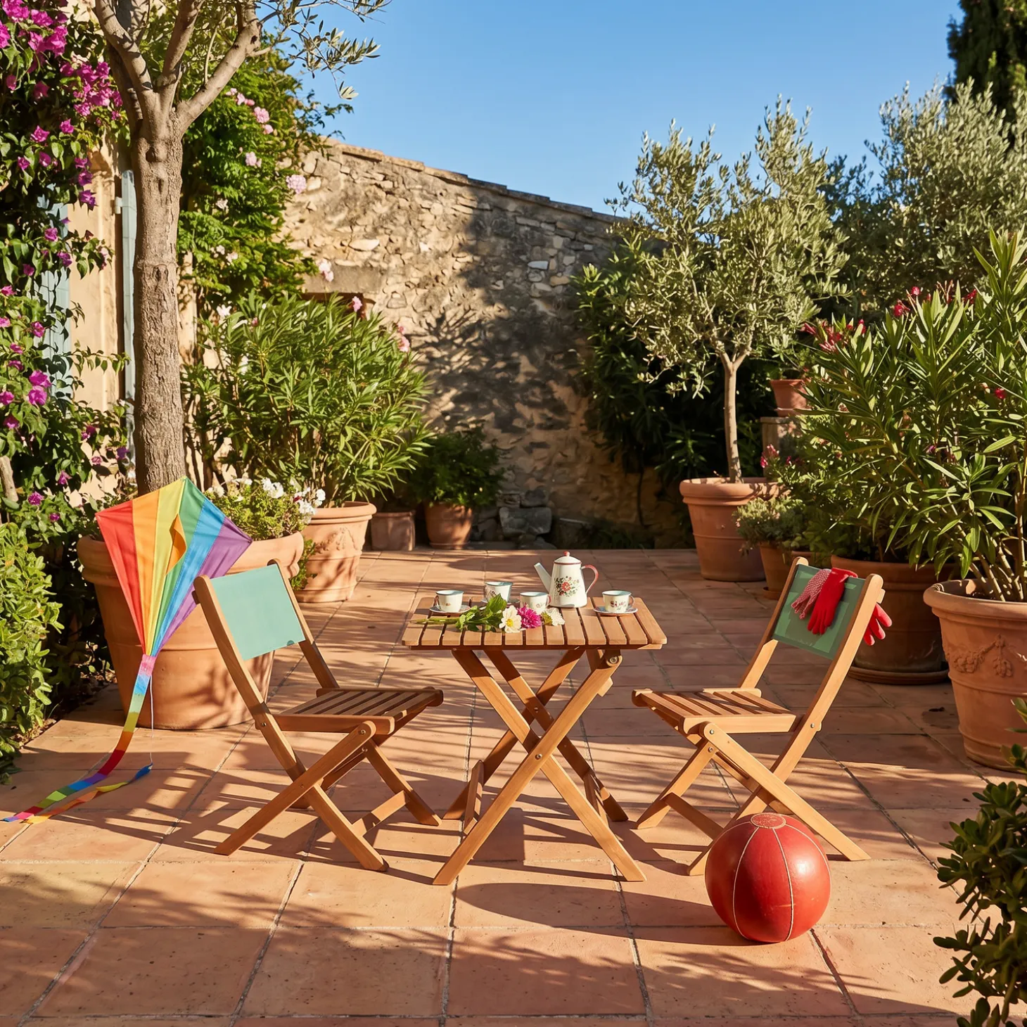 Mesa de jardim bistrô infantil de madeira de acácia com 2 cadeiras