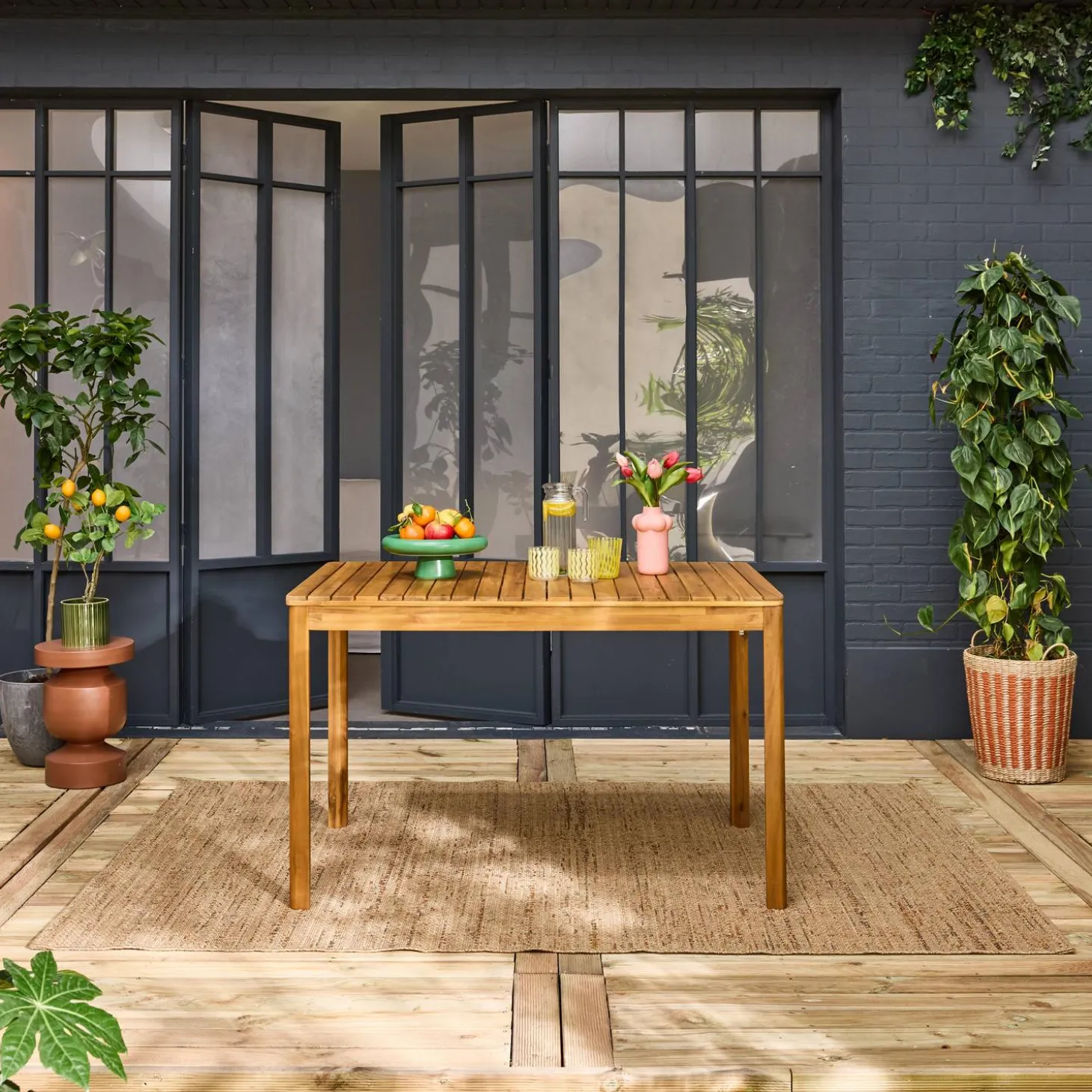 Mesa de jardim de acácia com cantos arredondados, 6 lugares