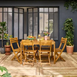 Mesa de jardim de acácia com cantos arredondados, 6 lugares