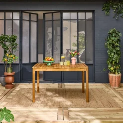 Mesa de jardim de acácia com cantos arredondados, 6 lugares